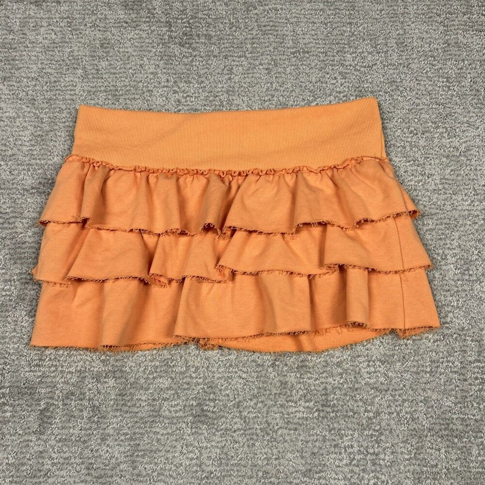 Edikted Micro Mini Skirt Womens Medium Ruffle Orange Cotton Raw Hem New